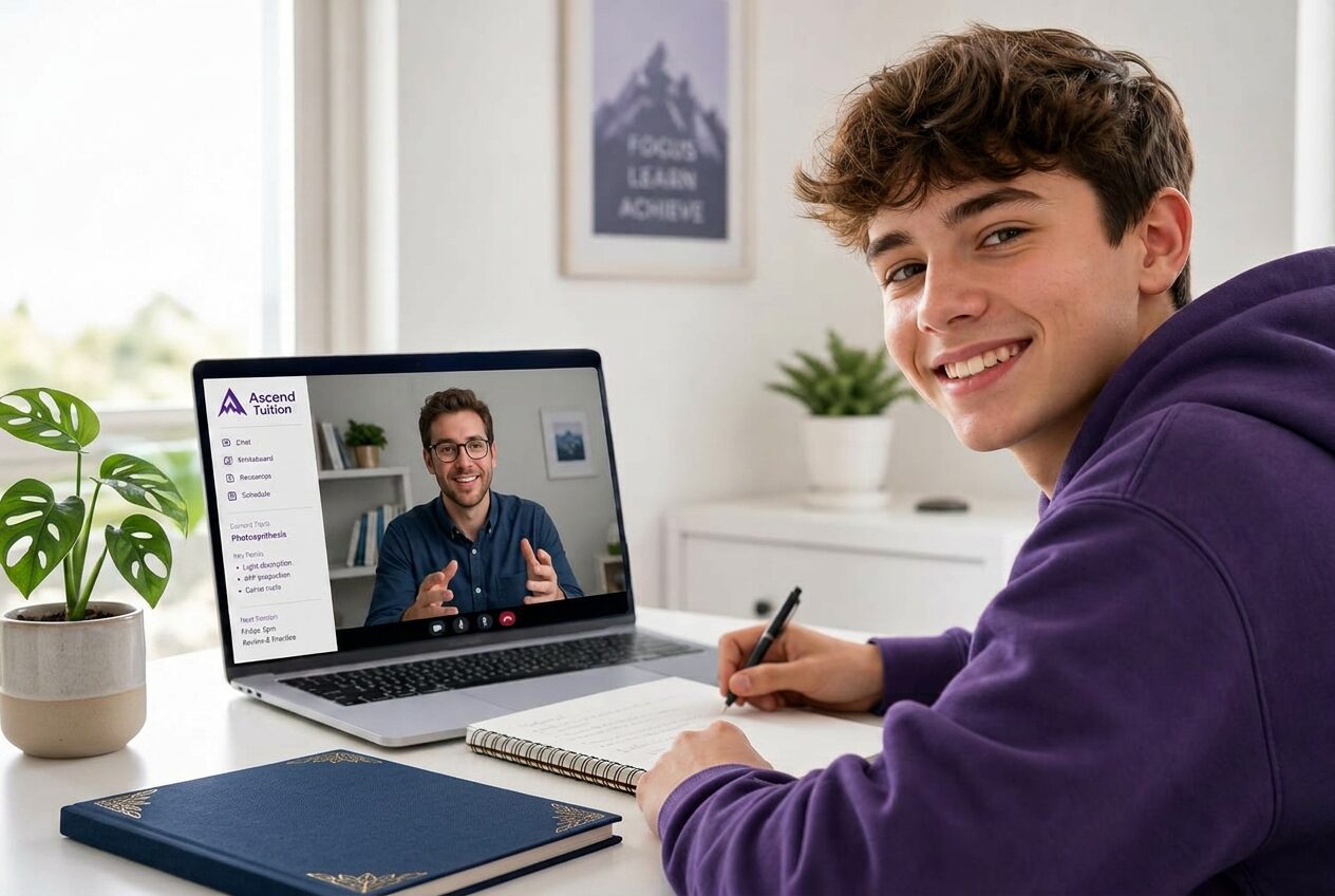 Student on a video call with his Ascend Tuition tutor
